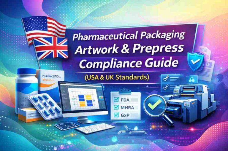 Complete guide to pharmaceutical packaging artwork and prepress compliance for USA & UK standards. FDA-ready artwork production services