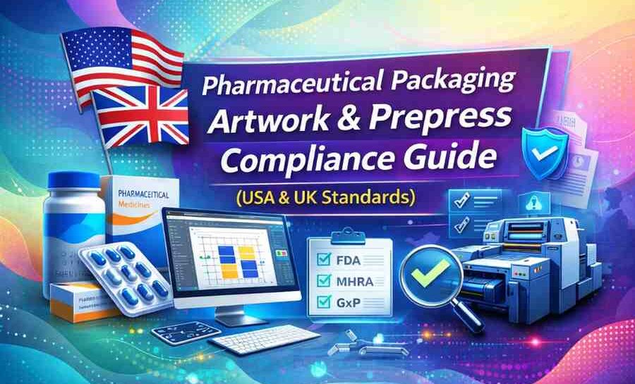 Complete guide to pharmaceutical packaging artwork and prepress compliance for USA & UK standards. FDA-ready artwork production services